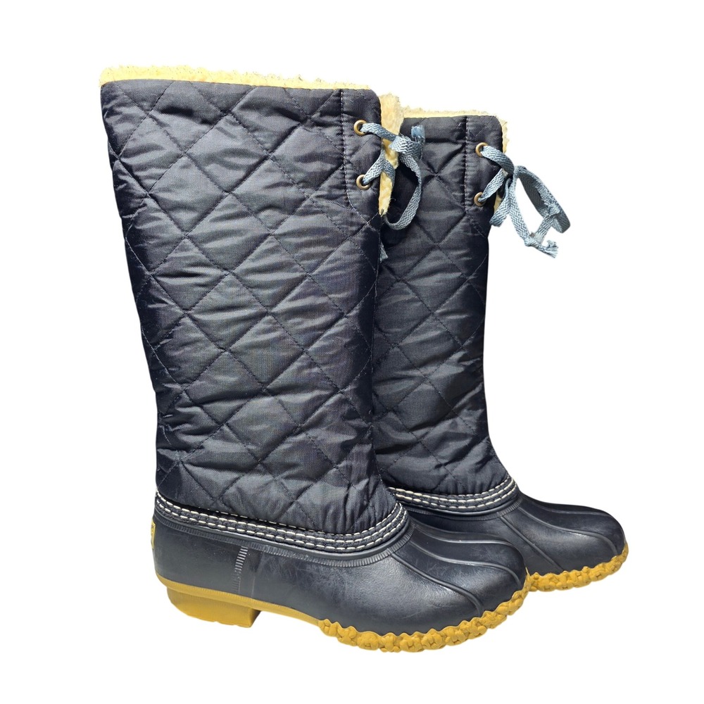 LL Bean Quilted Tall Duck Boots Women 6M Black Fleece Lined Waterproof Maine USA